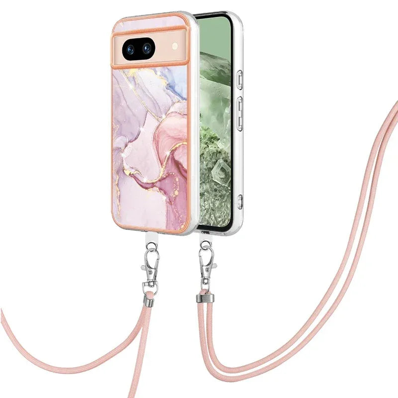 Shockproof Mobile Phone Case for Motorola Moto G14 G54 G84 IMD Marble Shell Cover Lanyard