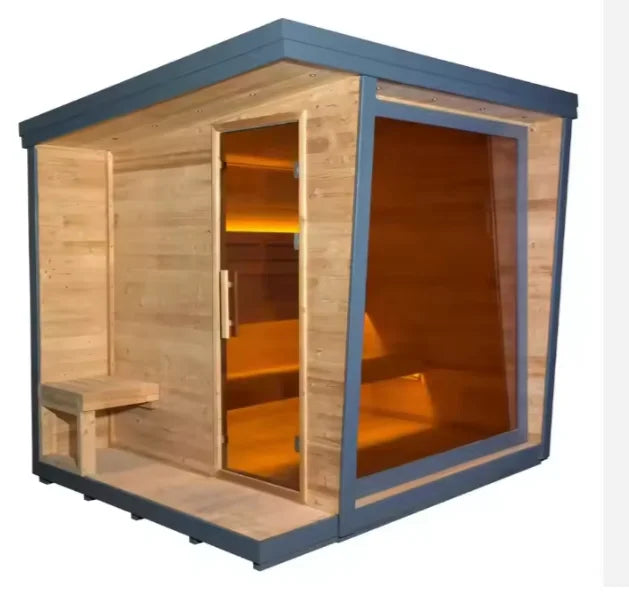 Personalization Customize Grey Outdoor Modern Dry Steam Sauna  Red Cedar Eco-Friendly 4 Person Hot Rock Stove