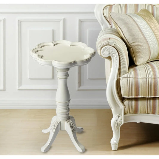 HMS 20\" Cottage White Wood Floral Top End Table for Living Room Furniture
