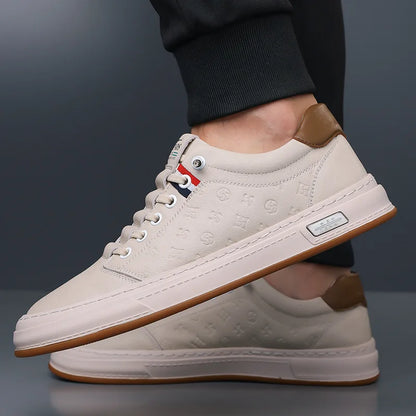 Trends Men's White Slip-On Casual Shoes Toe Breathable Rubber Sole Summer Fashion Sneakers Microfiber Lining Shoe Tongue Logo