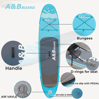 Stock AB 10'6'' Inflatable Stand Paddle Board (EVA/PVC) 130KG Capacity Pump Backpack Paddle Leash Accessories 1 Year Warranty