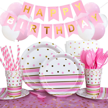 92Pcs/Set In-Stock Hot Stamping Series Kit Party Supplies Disposable Tableware Set for Birthday Festival Party Tableware Decor