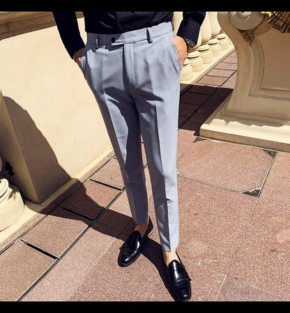 Boutique Fashion Solid Color Mens White Business Casual Suit Pants Male Slim Casual Trousers Wedding Dress Suit Pants