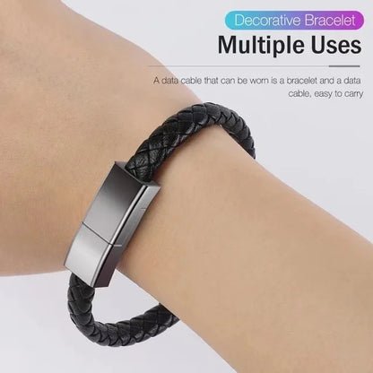 Leather Braided Bracelet Data Charger Bracelet for iPhone Android for Type C Cable Charger Bracelet