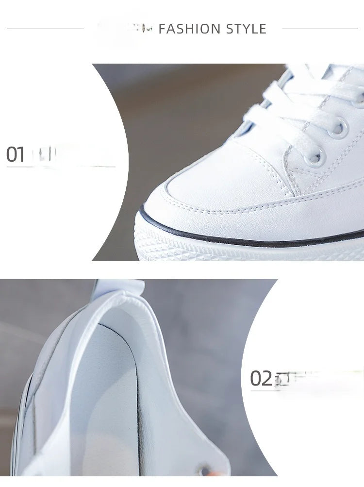 Fujin 10.5cm High Thick Heel Platform Flats Women Casual Shoes Genuine Leather Soft Quality Casual Shoe Sneakers White Black