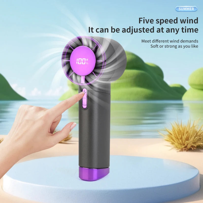 2025 Portable Wearable Mini Turbo Cooling Handheld Fan 100 High-Speed Type-C Rechargeable New Design Small Portable Hand Fan