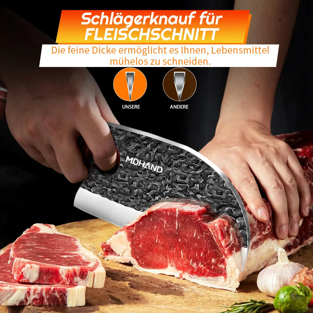 7-Piece Kitchen Knife Set With Leather Sheath and Carry Case Boning Knife Santoku Knife Butcher'S Knife