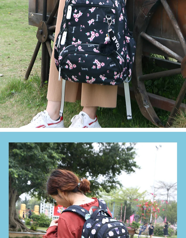 Cherry blossoms elementary school backpack for girls black pink floral bookbag fashion school bags for girls cute flower bookbag