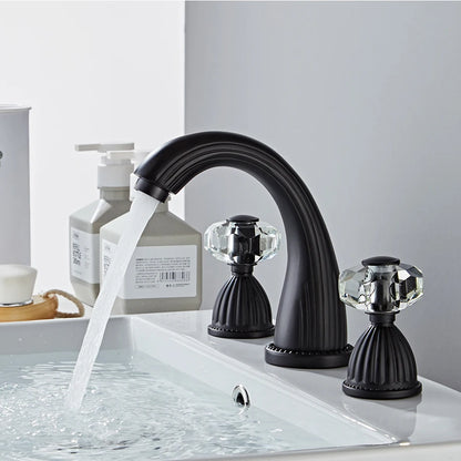 Gold Crystal 3-Hole Basin Split Faucet Bathroom Cabinet Full Copper Washbasin Under Counter Basin Cold and Hot Water Faucet CF96