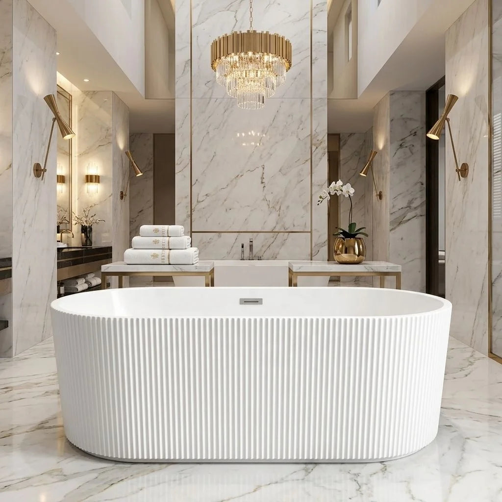 Modern Luxury Glossy White Oval Acrylic Freestanding Deep Soaking Bath Tub for Hotel Villa Bathroom Project