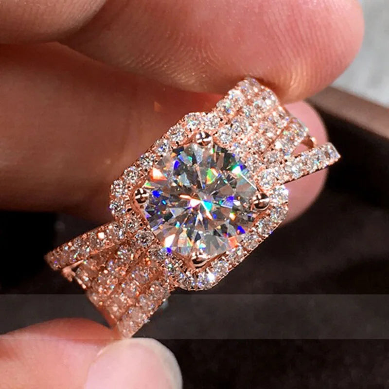 F842 Rose Gold Diamond Ring Round Brilliant Cut Natural G Color Engagement Women's Jewelry