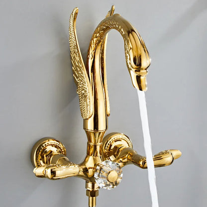 Luxury Brass Handheld Shower Mixer Combo Swan Shower Faucet Set