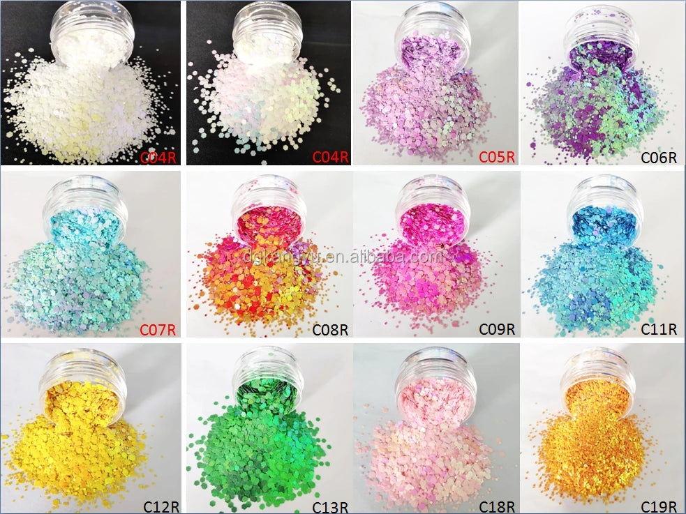 Prime Quality Wholesale PET Glitter Shapes Holographic or Iridescent Chunky Mixes Hexagon Glitter