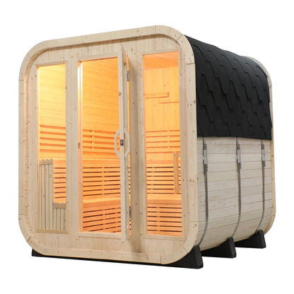 Sale! Modern White Pine Wood Sauna Room - Tempered Glass & Easy DIY Assembly for Backyard
