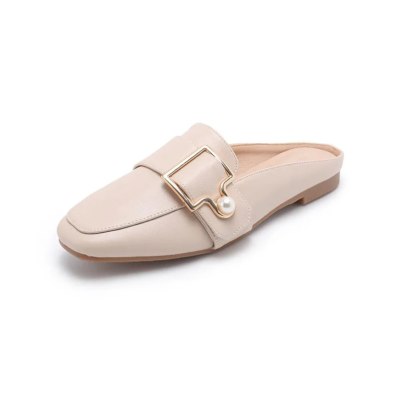 New Women Slipper Casual Shoes Fashion Women's Leather Loafers No Heel Slip-on Shoes Summer Outdoor Light Ladies Walking Shoes