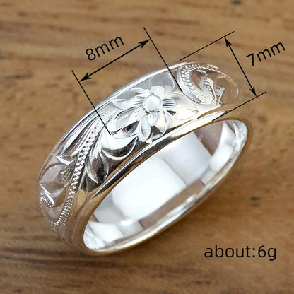 Q559 Silver Wedding Band Flower Design Classic Unisex Fine Ring