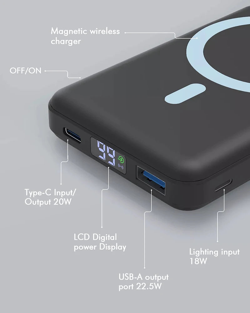 10000mAh Wireless Portable Charger LED Display Magnetic Battery Pack for iPhone 15/15 Plus/15 Pro Portable Power Banks Station