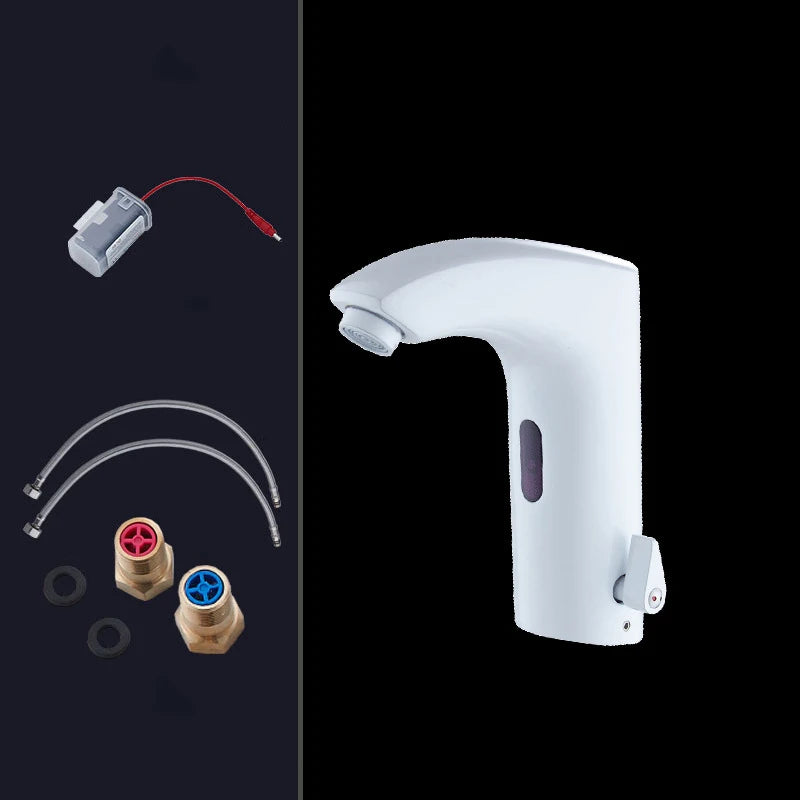 Brass White Sensor Tap Modern Single Hole Ceramic Valve Core Bathroom Wash Basin Hot Cold Mixer Faucet