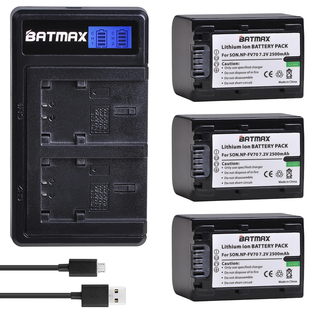 2500mAh NP-FV70 NP FV70 Battery + LCD Dual USB Charger for Sony NP-FV70 NP-FV90 NP-FV100 FV120 HDR-SR68 DCR-SX85 DCR-S
