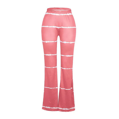 2023 Brown Leopard Y2K Joggers Women High Waist Flare Pants Double Layer Mesh Girl Aesthetic Tie Dye Trousers Female Sweatpants