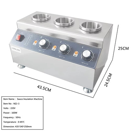 XEOLEO Commercial 3 Bottles Chili Fudge Cheese Warmer Electric Sauce Dispenser Stainless Steel Commercial Sauce Squeeze Warmer