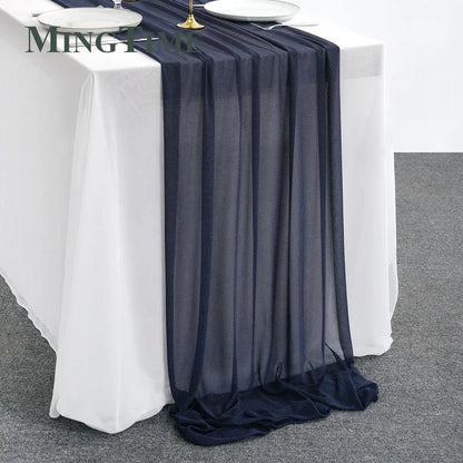 Sheer Chiffon Luxury Solid Colorful Table Runner Blue Rustic Boho Wedding Party Bridal Shower Birthday Home Christmas Decoration