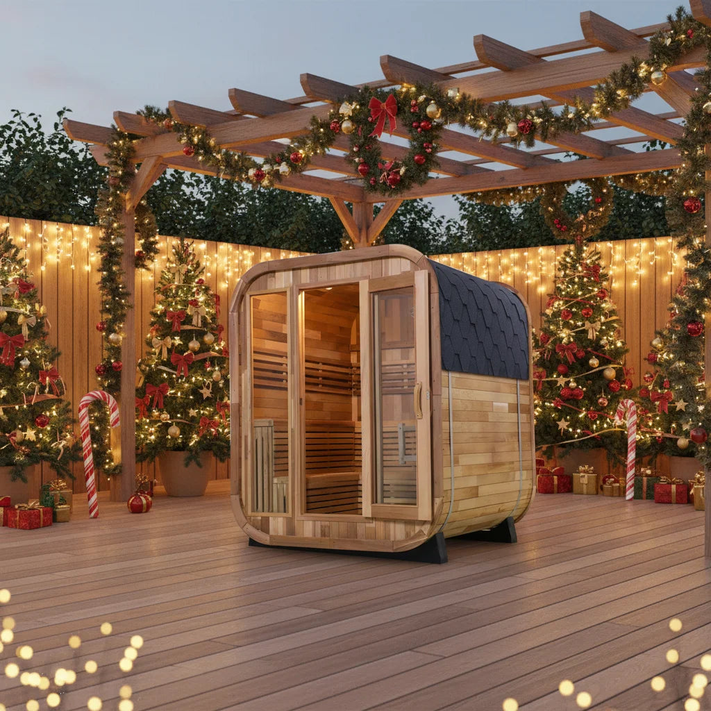 Outdoor Square Sauna, Patchwork Red Cedar Traditional Steam Sauna Kit with Outdoor Waterproof Tile and More