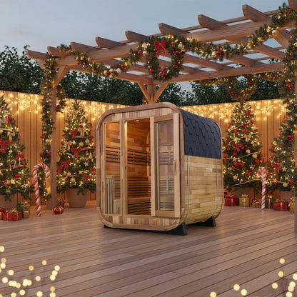 Outdoor Square Sauna, Patchwork Red Cedar Traditional Steam Sauna Kit with Outdoor Waterproof Tile and More