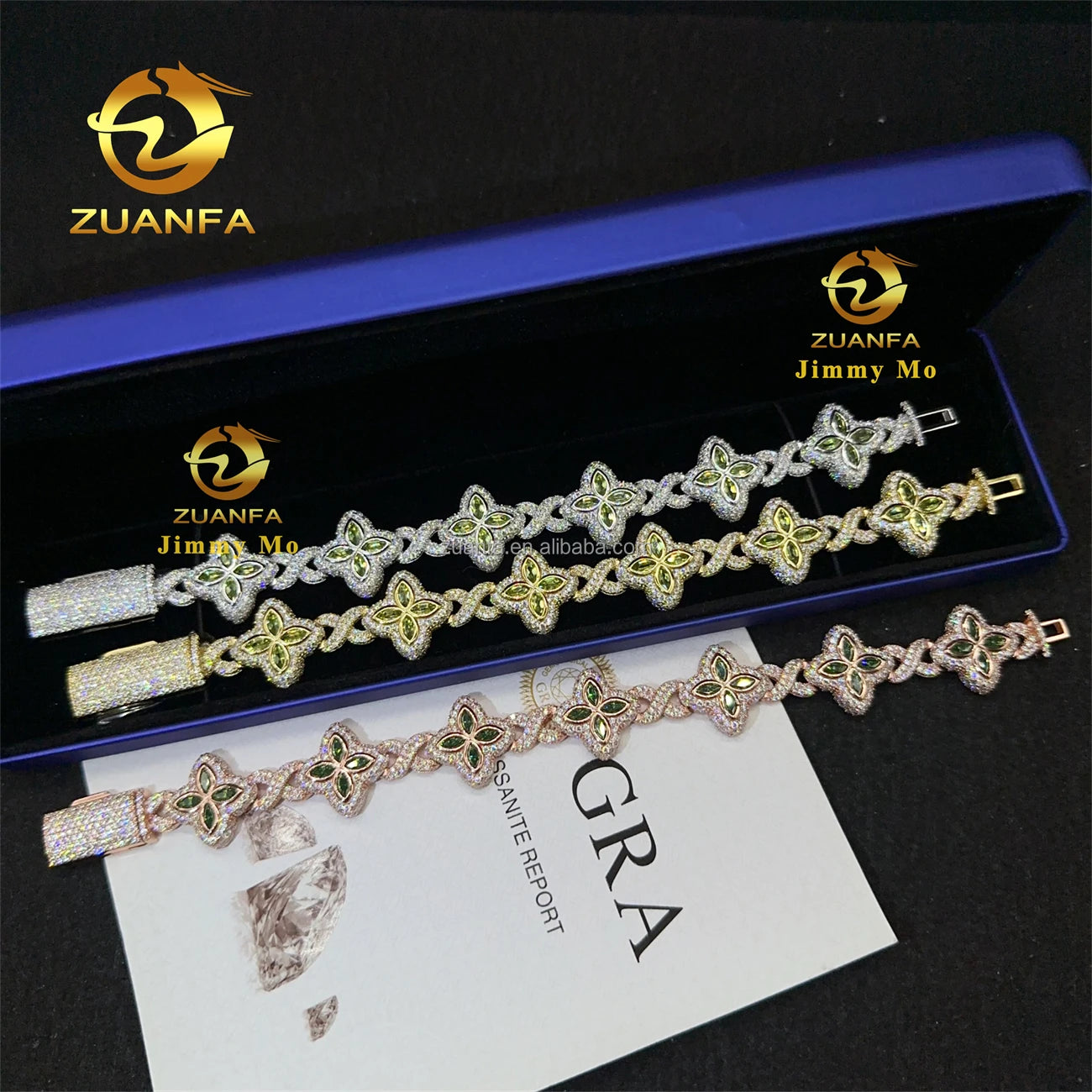 S925 Silver Marquise Flower Design Hip Hop Jewelry Iced Out Men Lab Moissanite Diamond Infinity Cuban Four Cleef Clover Bracelet