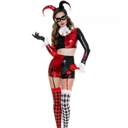 Halloween Patent Leather Clown Costume Cosplay Circus Ball Costume