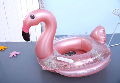 Hot Selling Eco-friendly PVC Inflatable Bubble Bottom Sequin Flamingo Unicorn Children's Seat Ring for Kids Water Sport