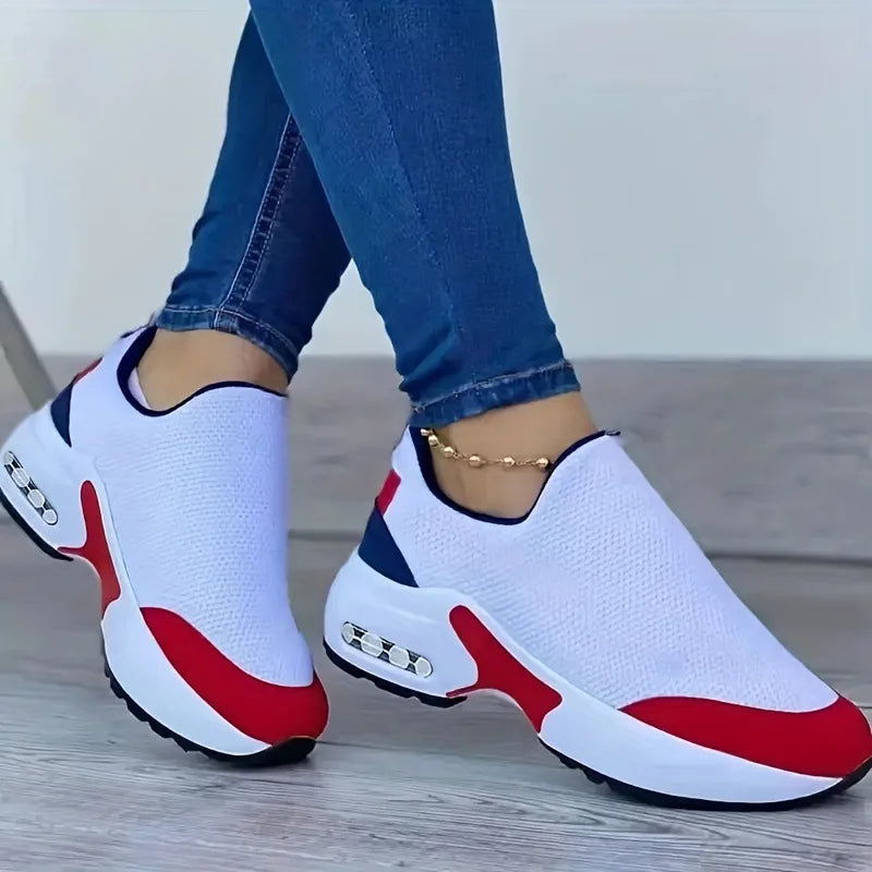 Women's Casual Sneakers Walking Style Shoes with Large Size and Height Increasing Cushion Color Matching Slip-On Shoes