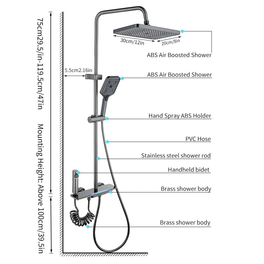 With Brass Piano Keys 4 Mode Faucet and Shower Rod Extension for Hotel, Home Bathrooms.stainless Faucet 12 Inch Shower Head