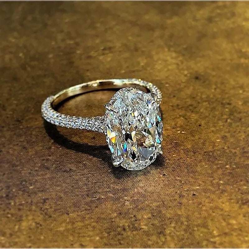F332 Women's White Gold Oval Cut Natural Diamond Engagement Ring With Side Diamonds D Color