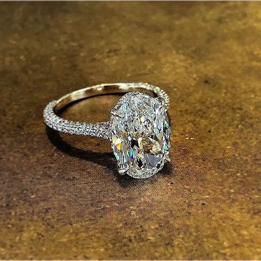 F332 Women's White Gold Oval Cut Natural Diamond Engagement Ring With Side Diamonds D Color