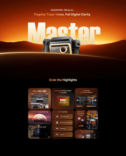 DDPAI Z90 Master/Z90 Pro /Z90  Series Flagship Dual Lens Triple Vision Car Dash Cam Video Recorder ADAS WDR Loop Recording Touch