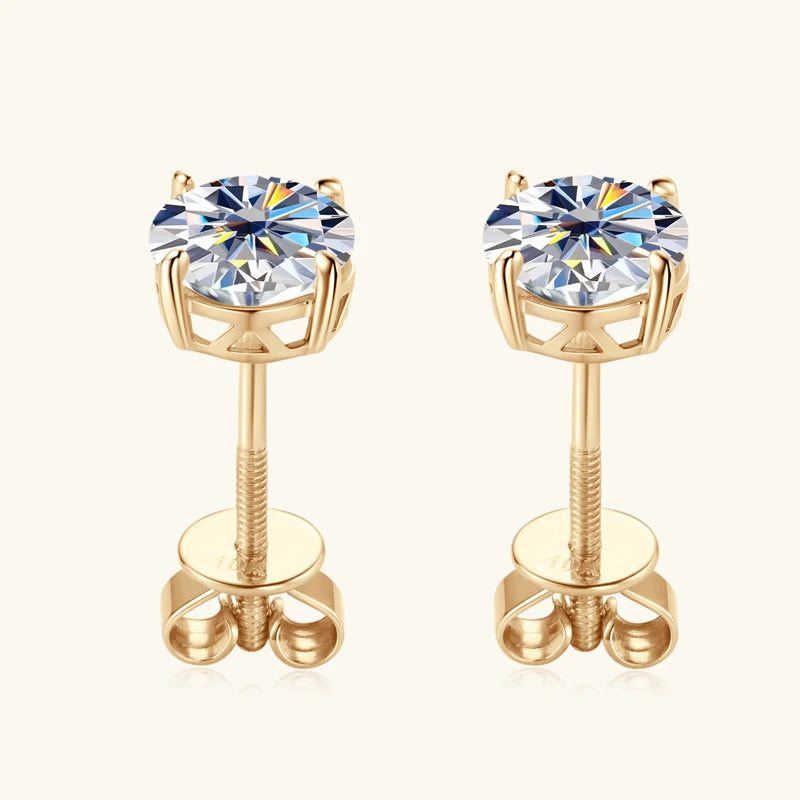 Free Shipping10K Solid Gold Round Cut 6mm(0.80ct) Moissanite Trendy Stud Earrings Classic Single Stone Four Claw Engagement Gift