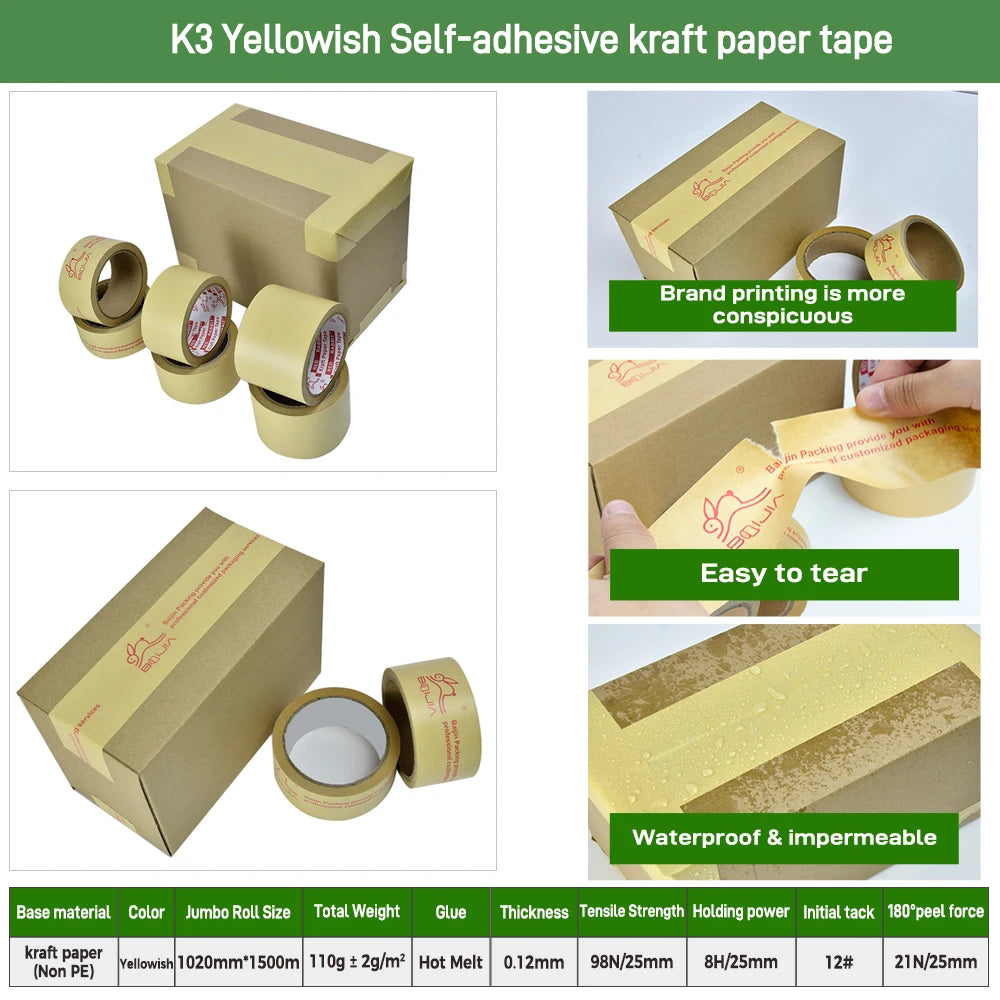 Customized Eco Friendly Degradable Self-adhesive Water Activated Kraft Packing Tape Manufacturer