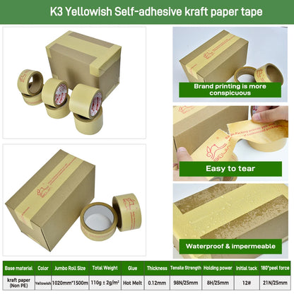 Customized Eco Friendly Degradable Self-adhesive Water Activated Kraft Packing Tape Manufacturer