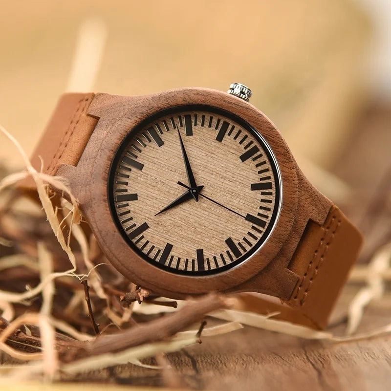 Luxurious Fashion Wooden Owl Watch with Quartz Movement Leather Strap & Pointer Dial-Party Wear for Men