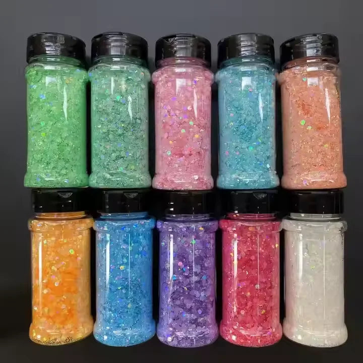 Wholesale Custom Size Bluk PET Free Sample Macaron Solvent Resistant Glitter Matte Chunky Glitter for Tumbler Craft Resin