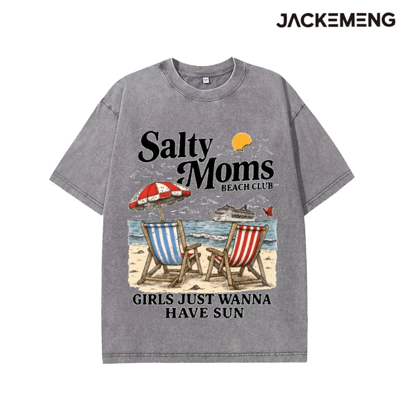 Oversized Vintage Beach Streetwear Print Tshirt USA Stock Wholesale Y2K Casual Tee