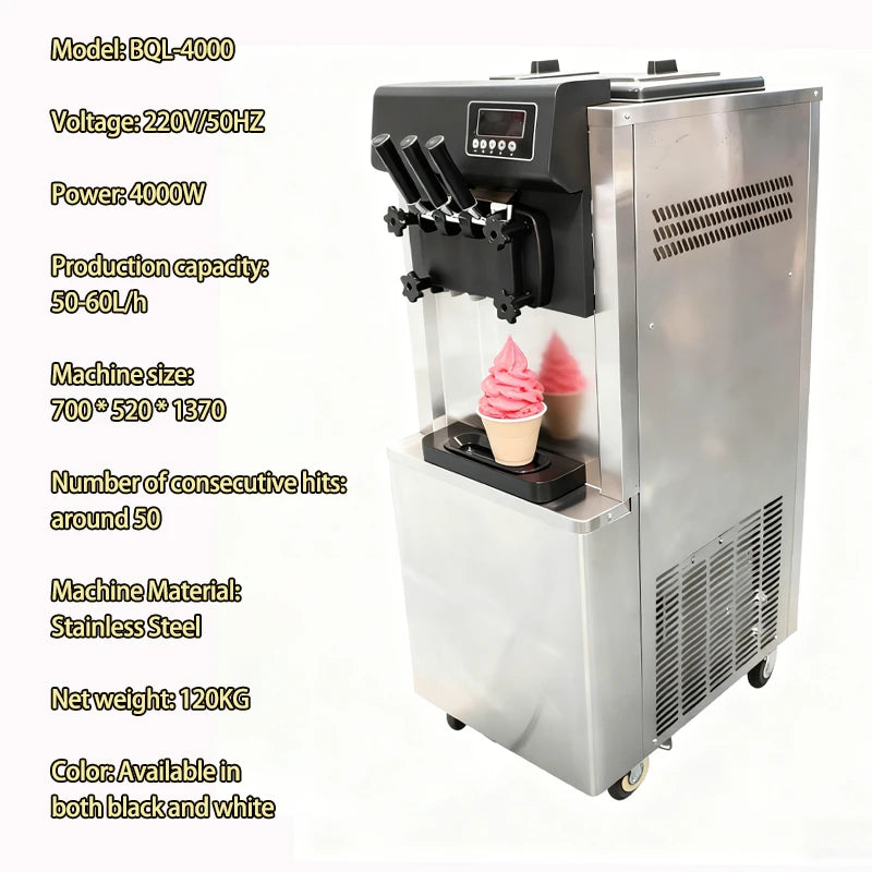 Commercial Soft Serve Ice Cream Machine Ice Cream Maker Full Stainless Steel Extended Evaporator 120KG Hot Sale Factory Supply