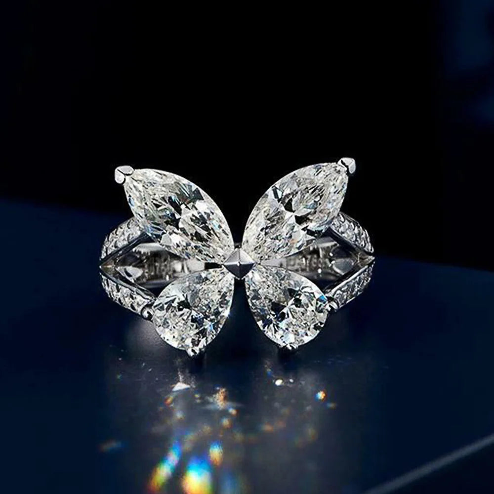 F1664 Flower Cocktail Ring Women's Marquise Cubic Zirconia Prong Setting Engagement Fashion Rings