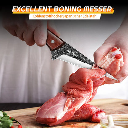 7-Piece Kitchen Knife Set With Leather Sheath and Carry Case Boning Knife Santoku Knife Butcher'S Knife