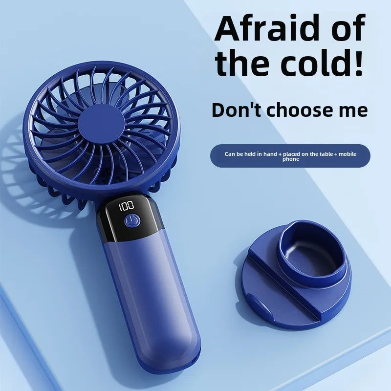 USB Portable 6-Speed Digital Display Fan Mini Handheld Large Wind Silent Desktop Cooling Gift Foldable for Household Car Use