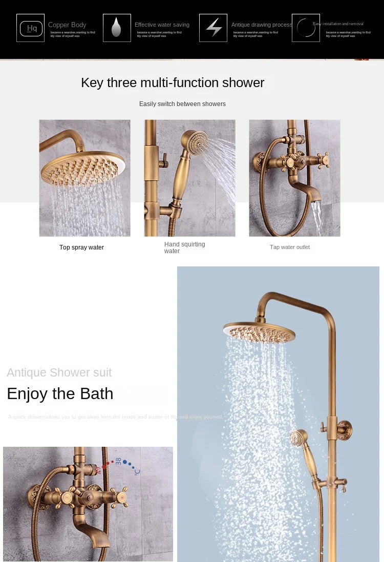 Modern European-Style Brass Bathroom Shower Suite Dual Handle Wall-Mounted Shower Faucet Slide Bar Ceramic Valve Core Rain Spray