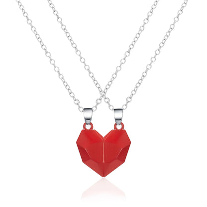 2Pcs Magnetic Heart Couple Necklace For Women Valentine's Day Sweater Chain For Best Friend Lovers Wedding Party Gift Jewelry