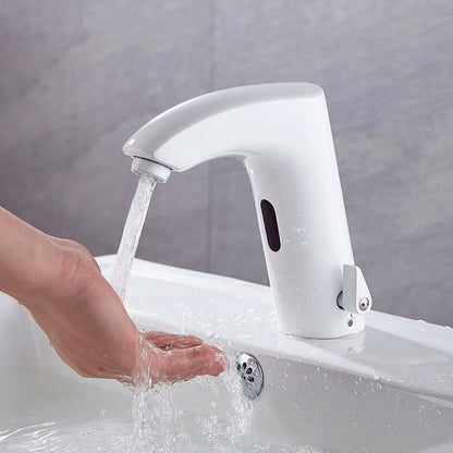Brass White Sensor Tap Modern Single Hole Ceramic Valve Core Bathroom Wash Basin Hot Cold Mixer Faucet