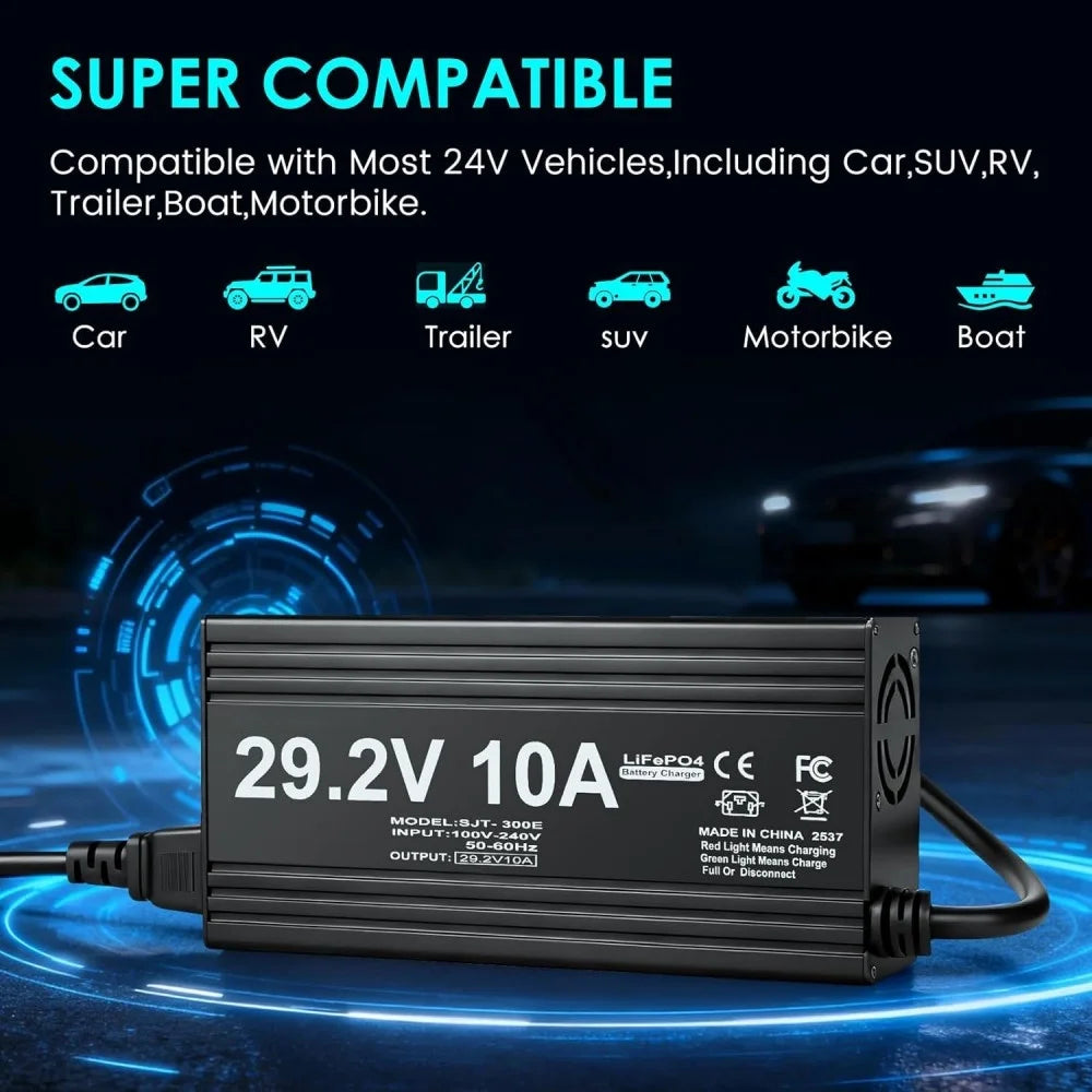 29.2V 10A Lifepo4 Lithium Battery Charger for Bike Scooter Motorcycle RV 8S 24V 25.6V Lipo Li-ion Lifepo4 Battery Charger